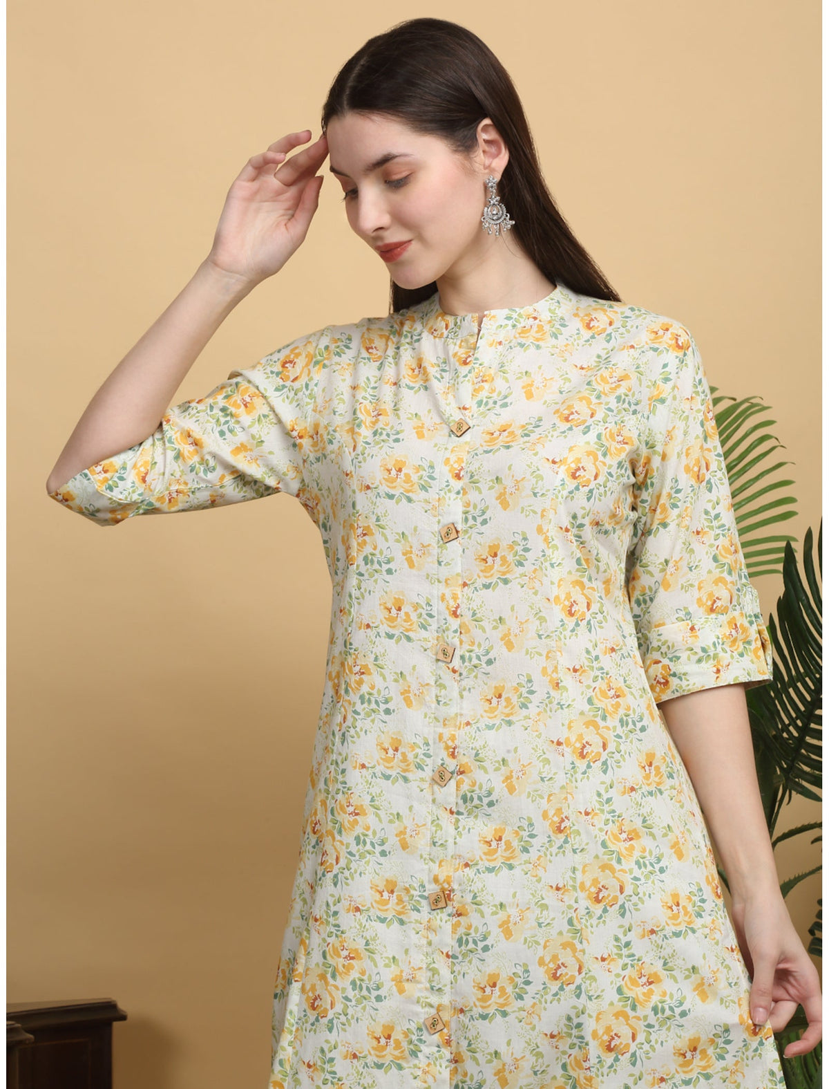 Rangvastra Cotton Floral Printed with Button Work Kurta