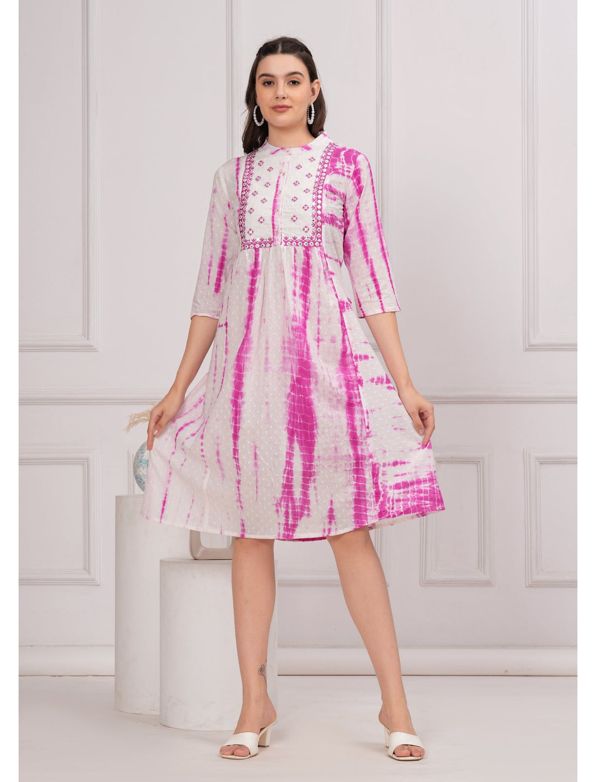Rangvastra Cotton Shibhori Tie Dye Printed  Embroidery and Mirror Work A-Line Kurta