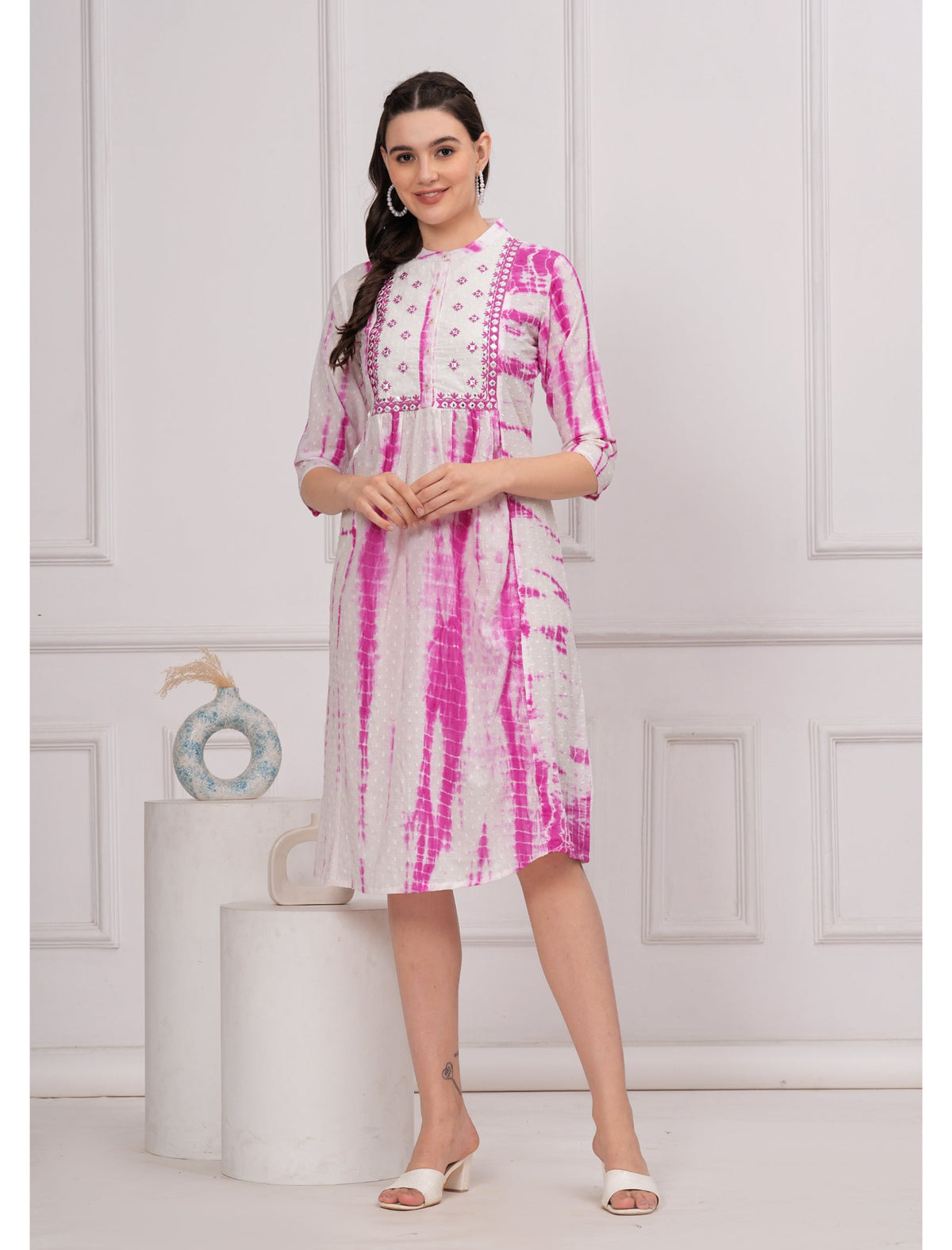 Rangvastra Cotton Shibhori Tie Dye Printed  Embroidery and Mirror Work A-Line Kurta