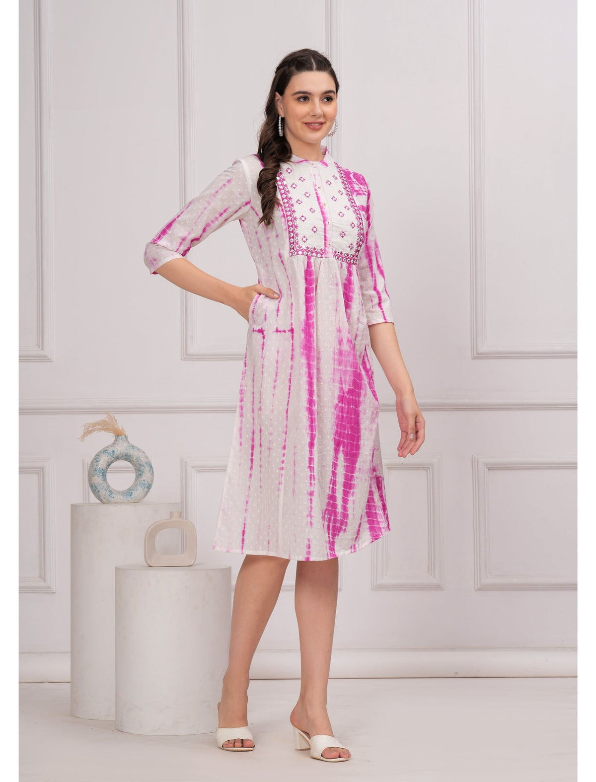 Rangvastra Cotton Shibhori Tie Dye Printed  Embroidery and Mirror Work A-Line Kurta