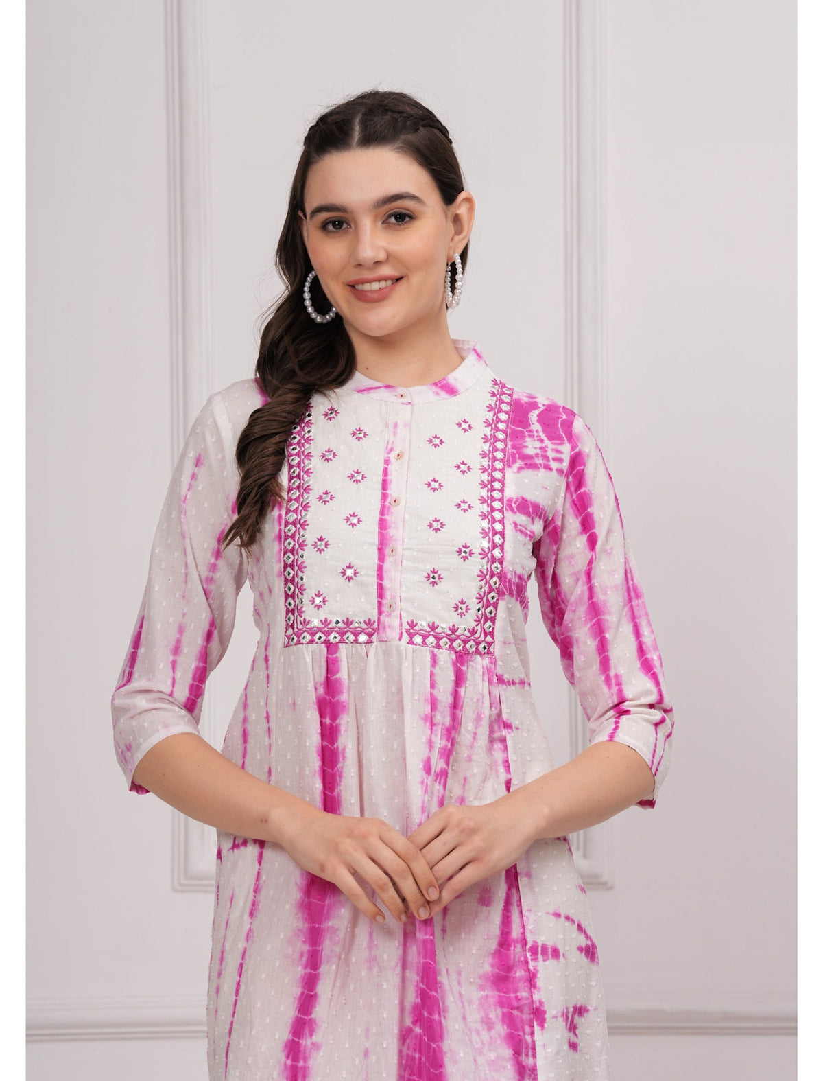 Rangvastra Cotton Shibhori Tie Dye Printed  Embroidery and Mirror Work A-Line Kurta