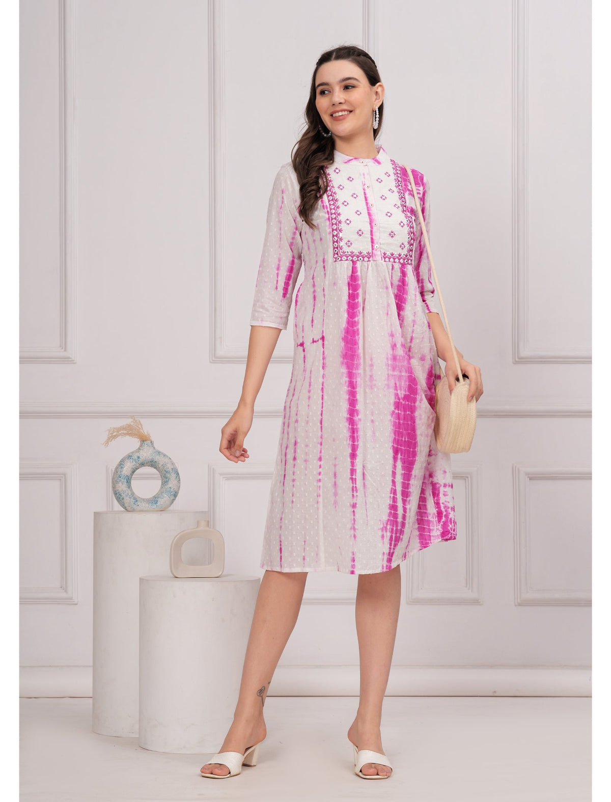 Rangvastra Cotton Shibhori Tie Dye Printed  Embroidery and Mirror Work A-Line Kurta
