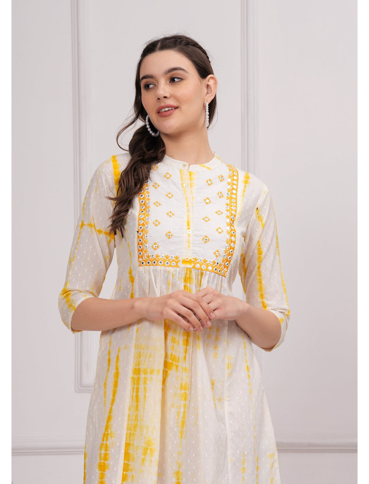 Rangvastra Cotton Shibhori Tie Dye Printed  Embroidery and Mirror Work A-Line Kurta