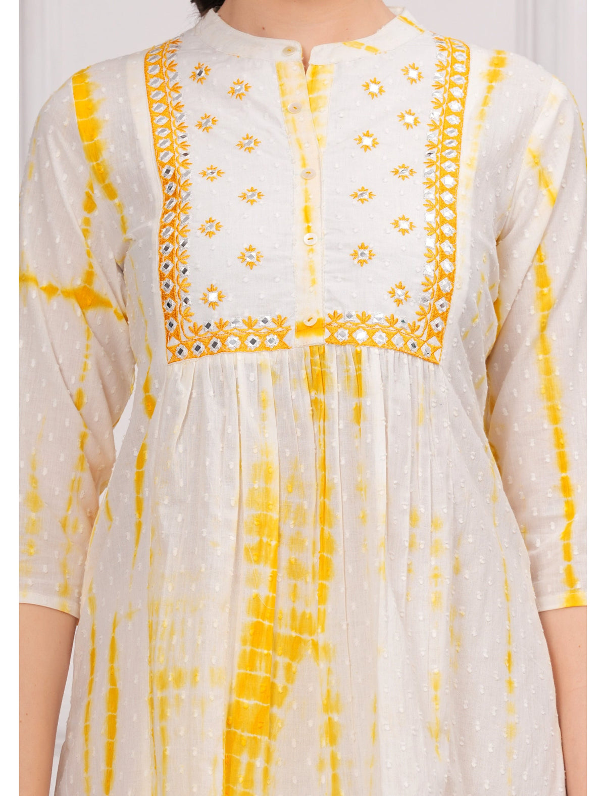 Rangvastra Cotton Shibhori Tie Dye Printed  Embroidery and Mirror Work A-Line Kurta