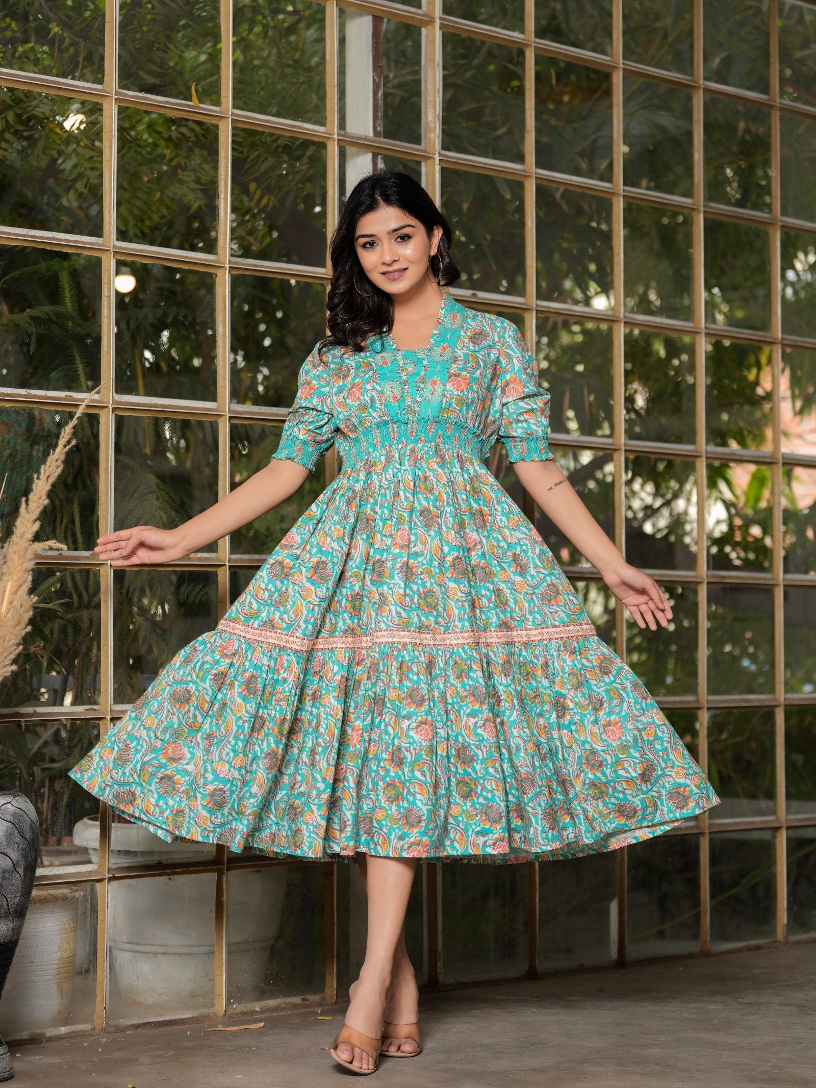 Rangvastra Cotton Floral Tiered Kurta