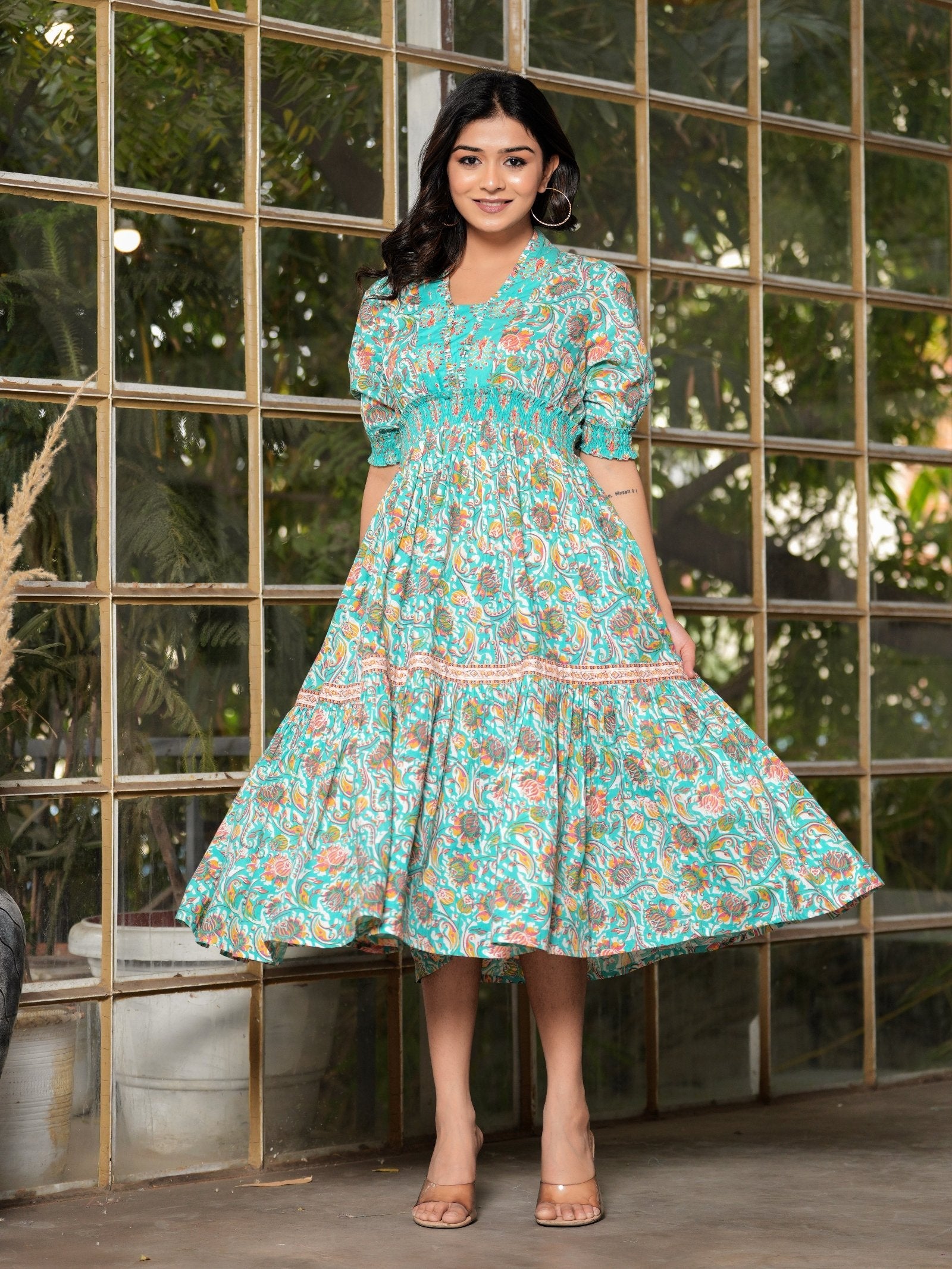 Rangvastra Cotton Floral Tiered Kurta