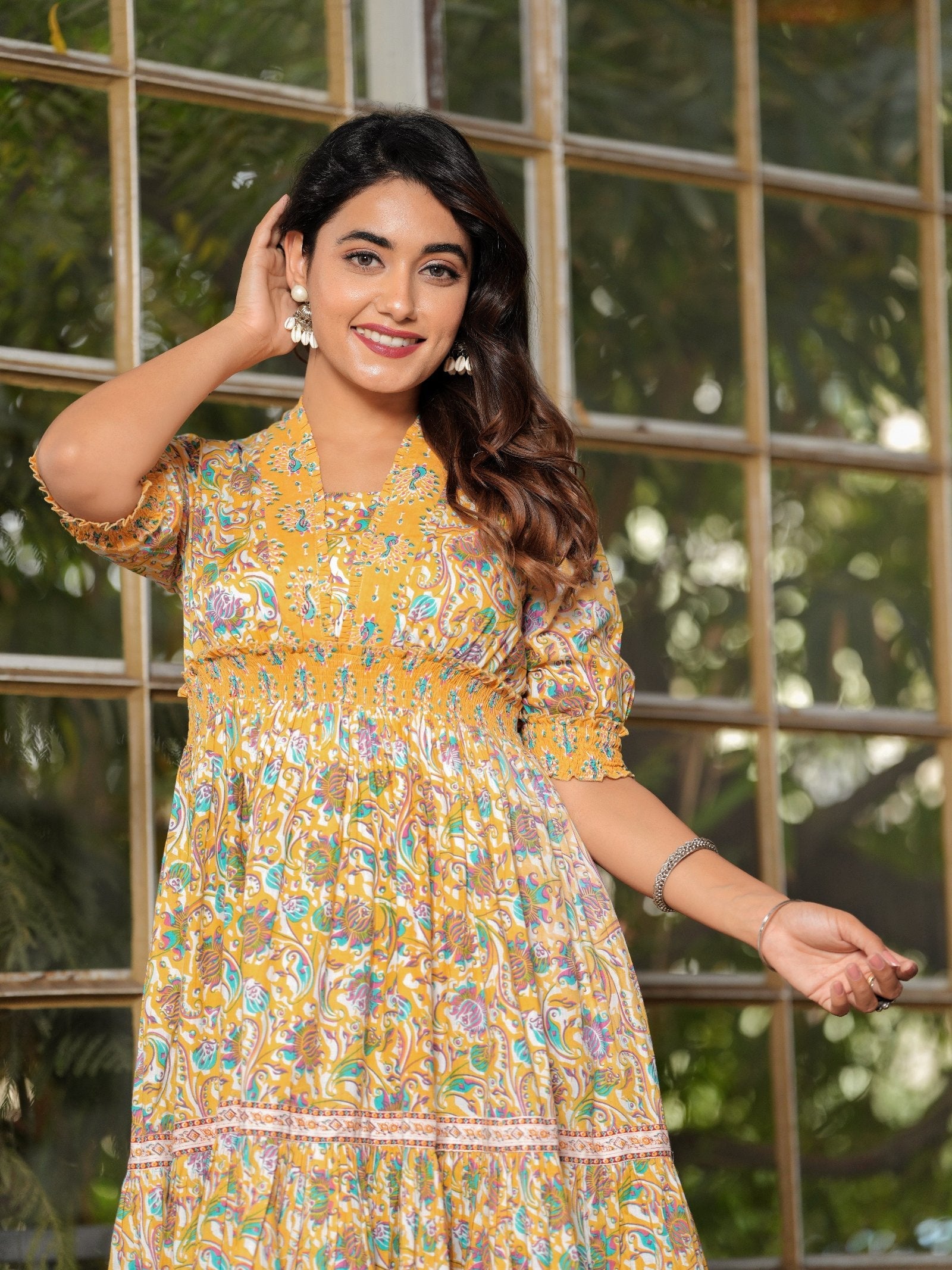 Rangvastra Cotton Floral Tiered Kurta