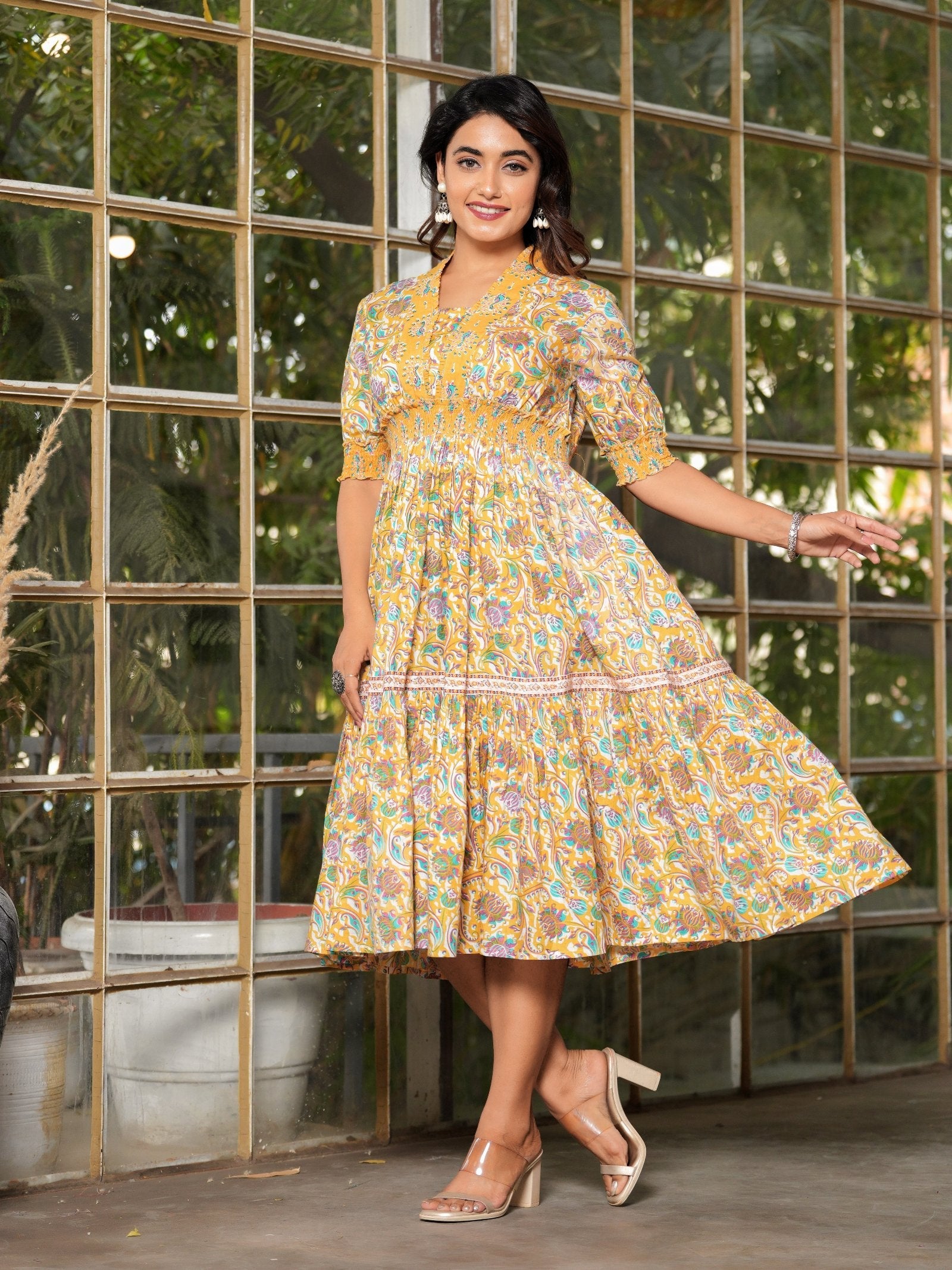 Rangvastra Cotton Floral Tiered Kurta