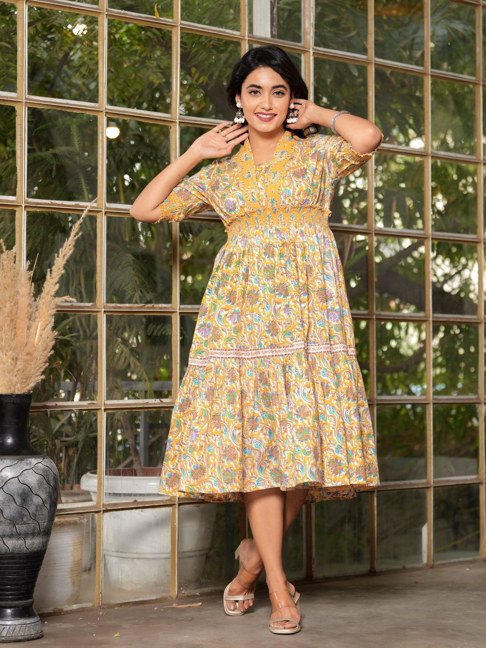Rangvastra Cotton Floral Tiered Kurta