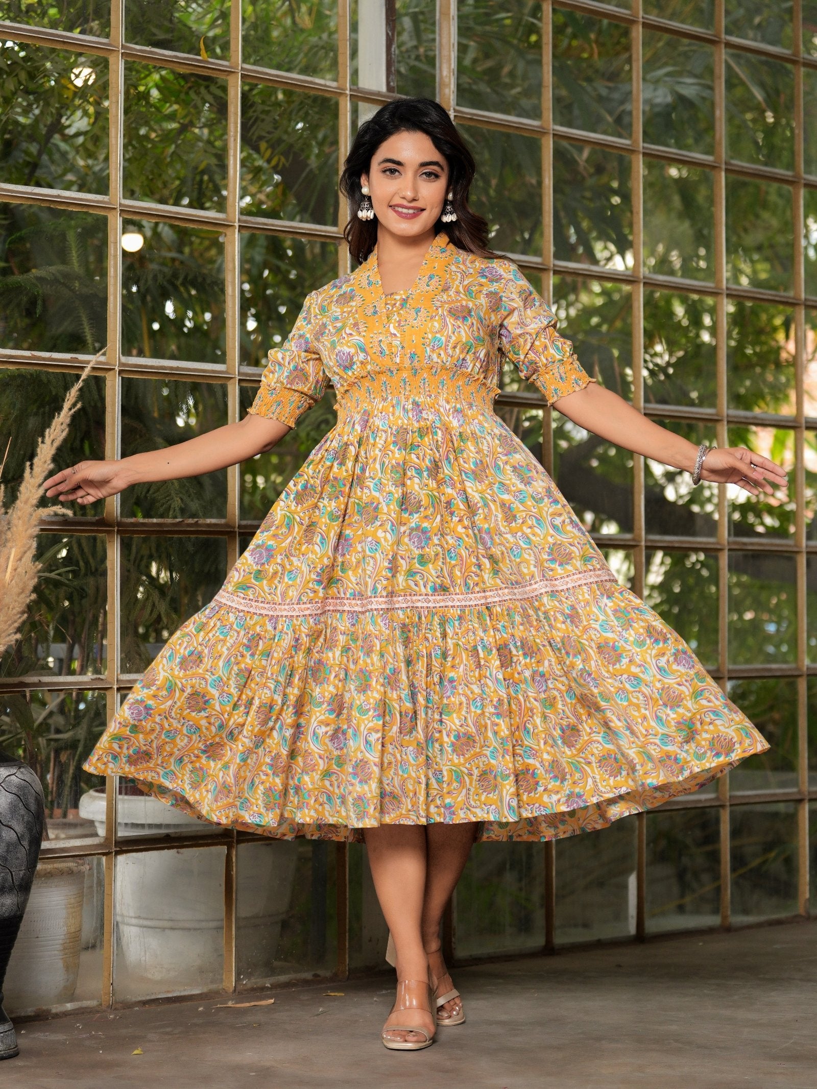 Rangvastra Cotton Floral Tiered Kurta