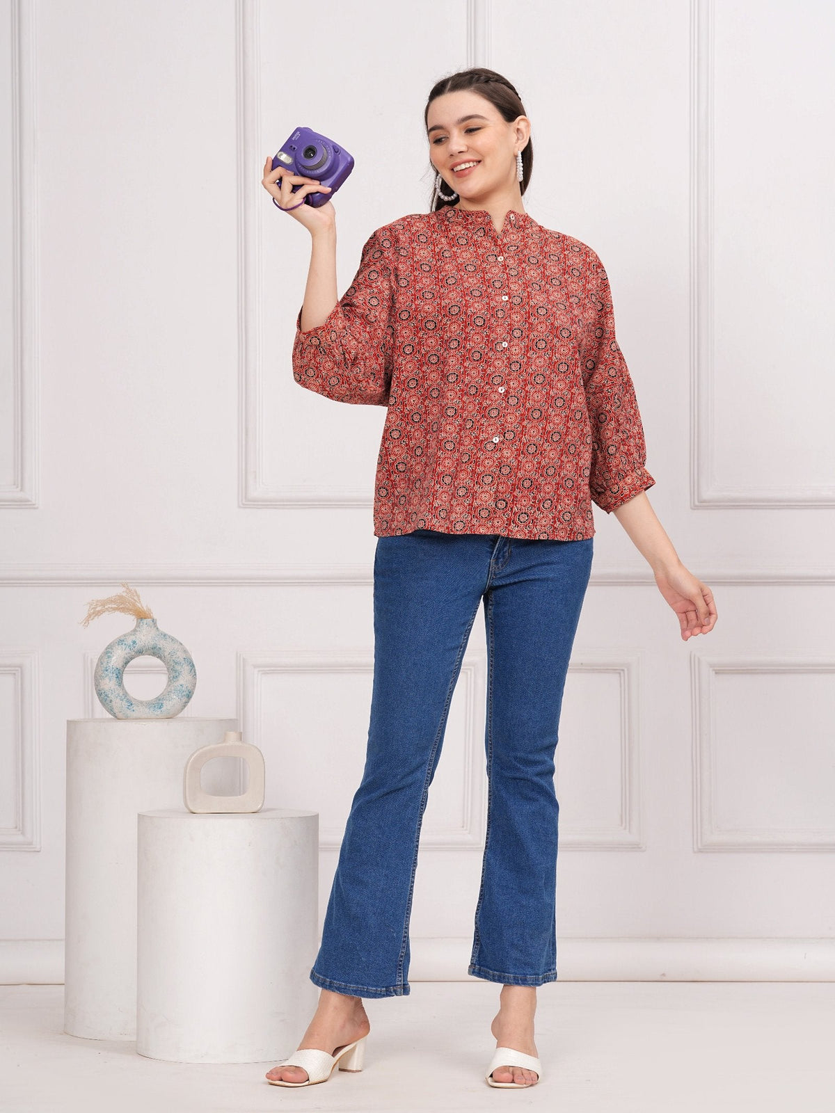Rangvastra Cotton Katha Printed Top
