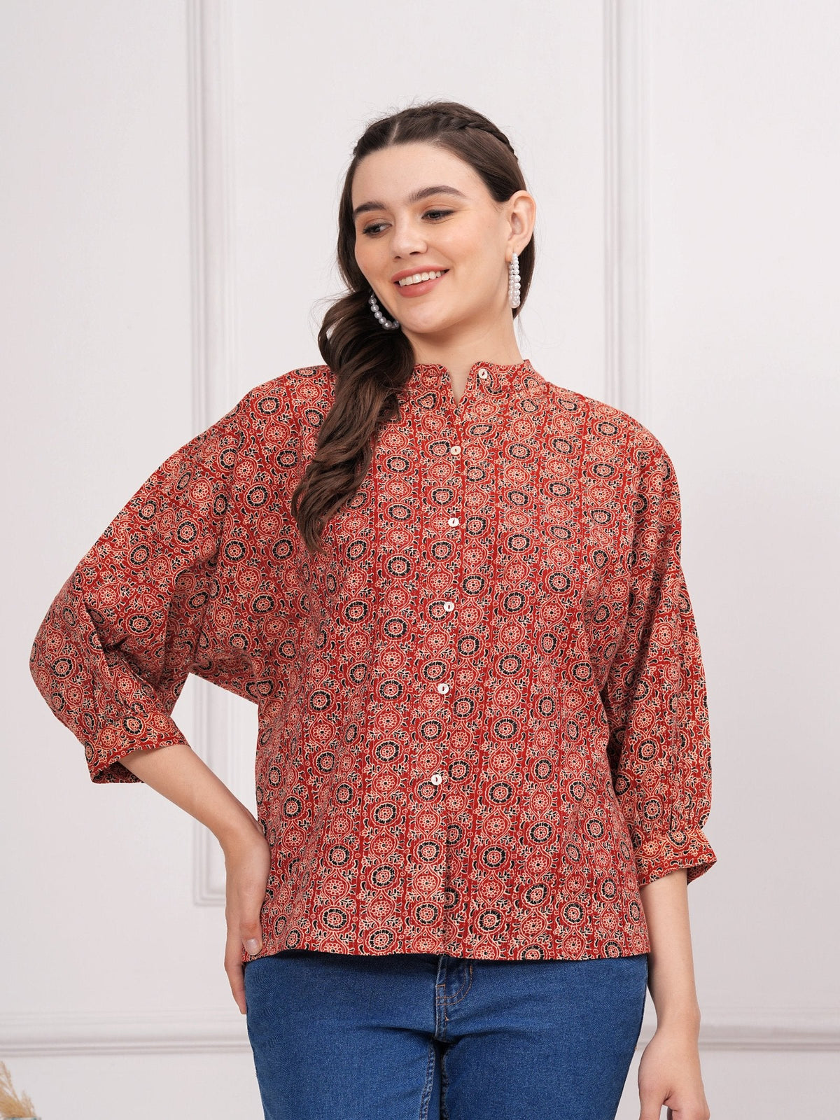 Rangvastra Cotton Katha Printed Top