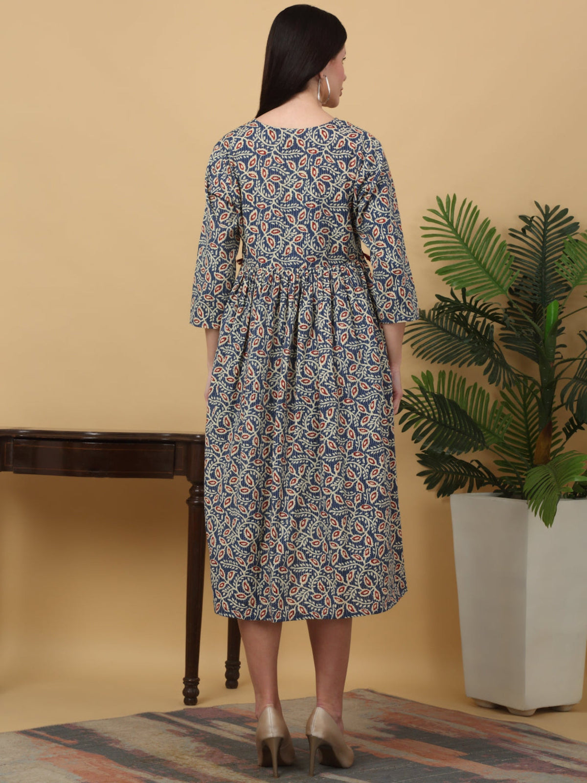 Rangvastra Cotton Katha Floral Printed Kurta with Tassel Work