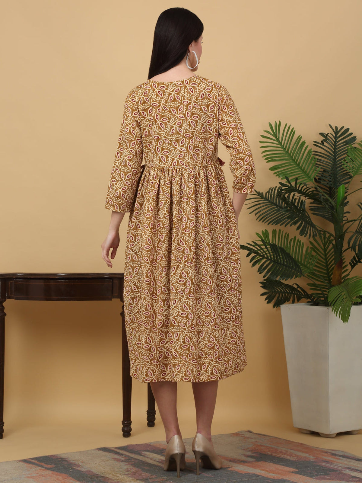 Rangvastra Cotton Katha Floral Printed Kurta with Tassel Work
