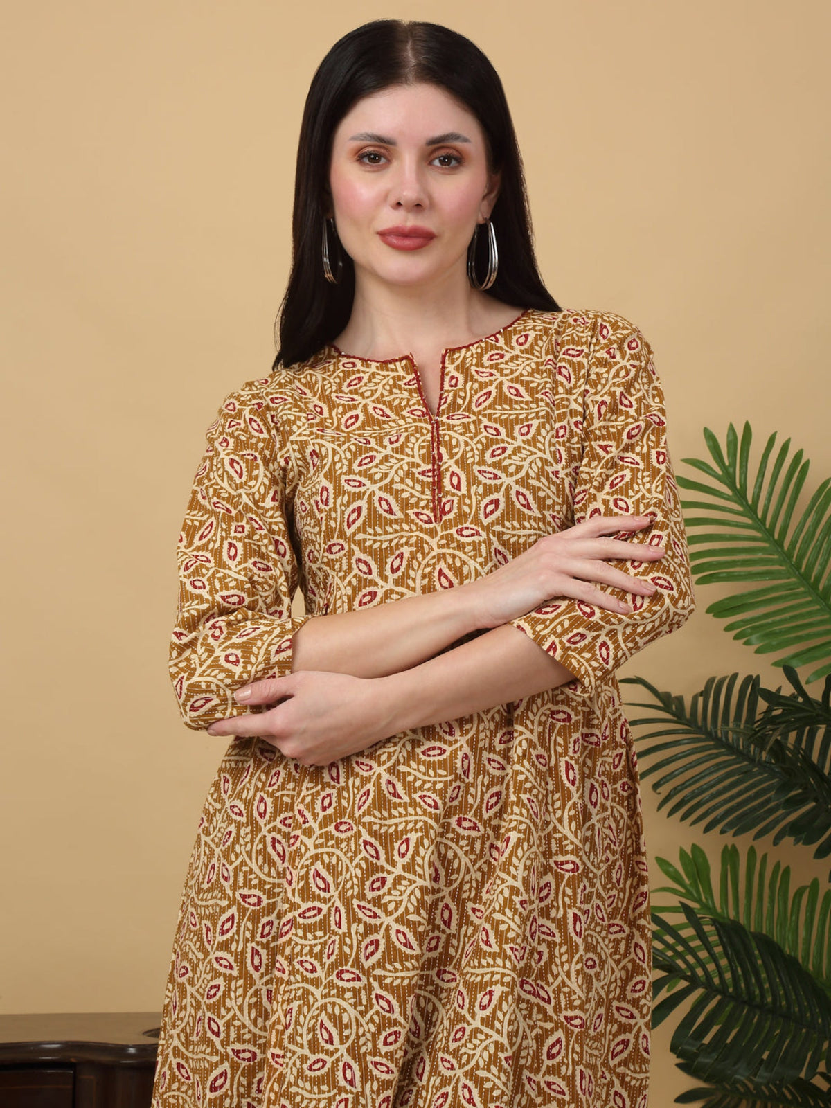Rangvastra Cotton Katha Floral Printed Kurta with Tassel Work