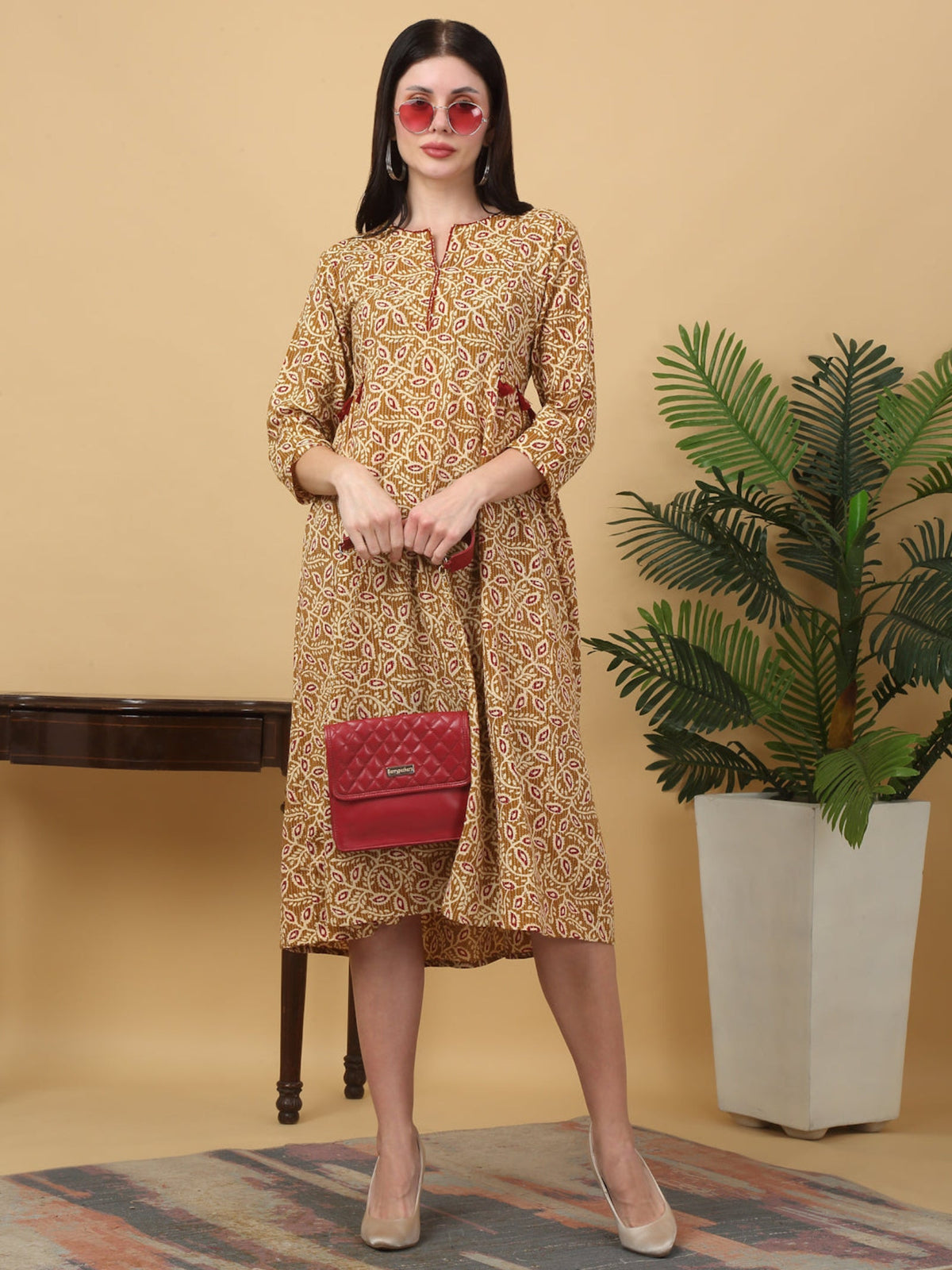 Rangvastra Cotton Katha Floral Printed Kurta with Tassel Work