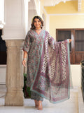 Rangvastra Grey & Peach Floral Print Cotton Kurta Set with Dupatta