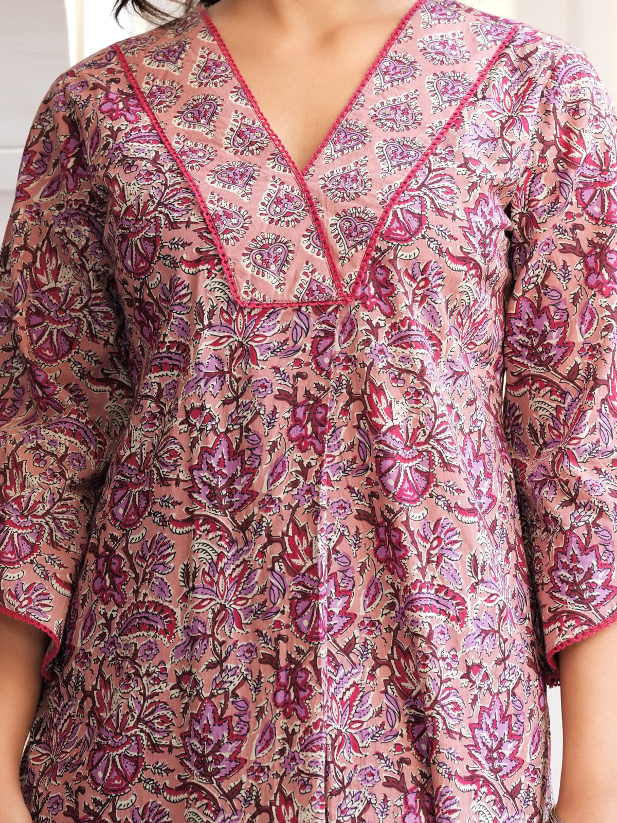 Rangvastra Grey & Peach Floral Print Cotton Kurta Set with Dupatta