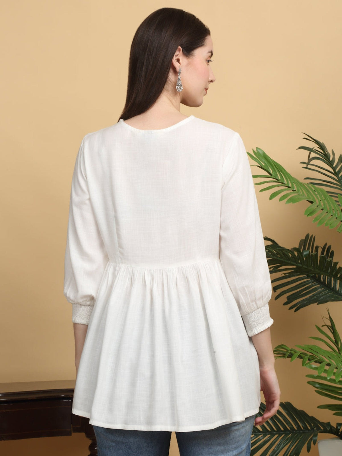 Rangvastra  White Solid Printed Top
