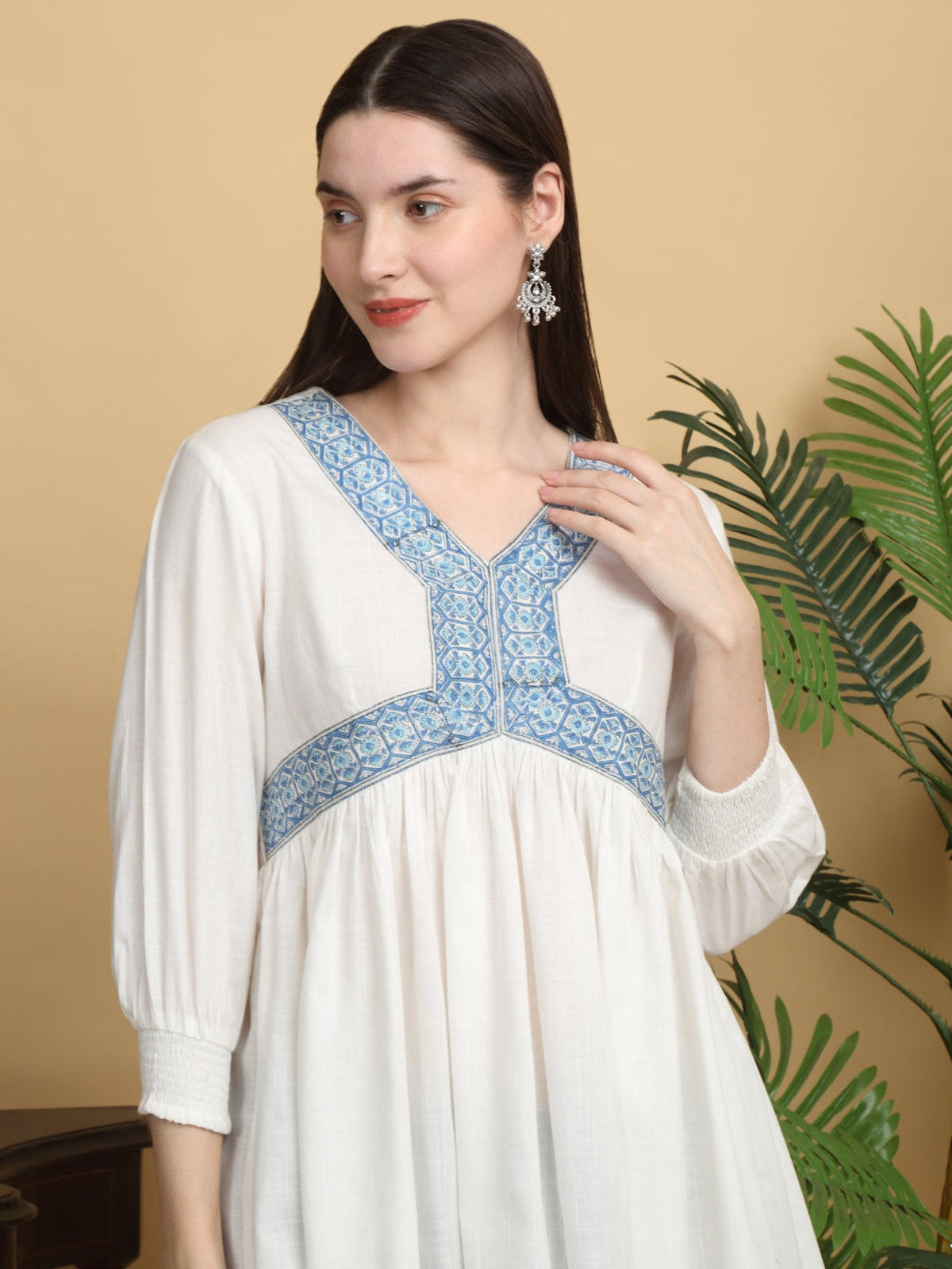Rangvastra  White Solid Printed Top