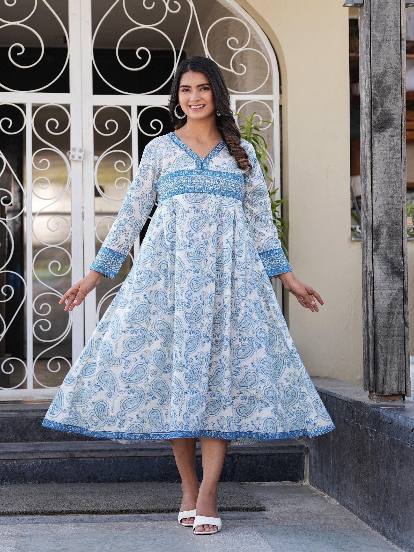 Rangvastra Cotton Floral Print Flared Kurta