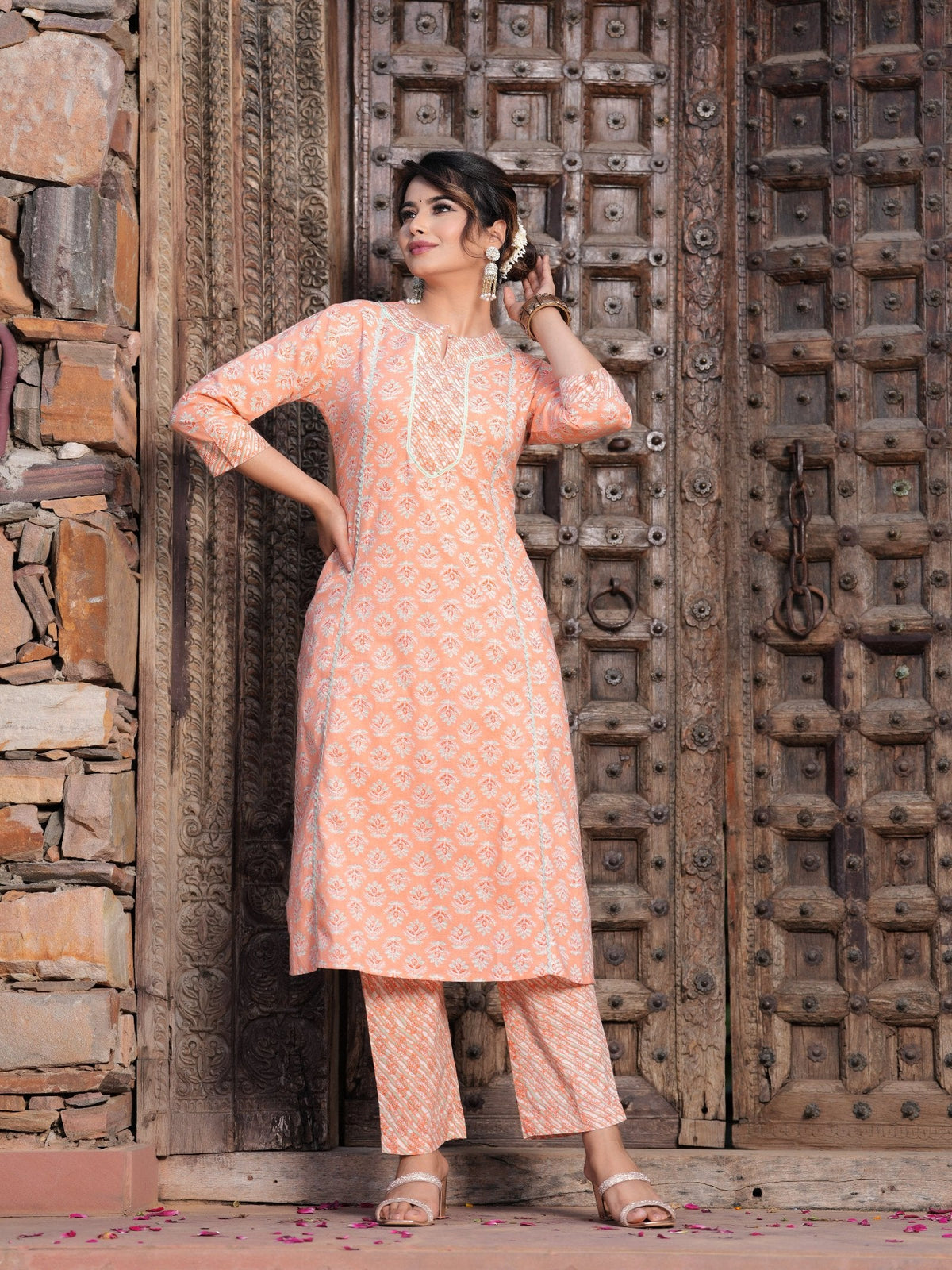 Rangvastra Cotton Floral Printed Kurta Pant with Dupatta Set