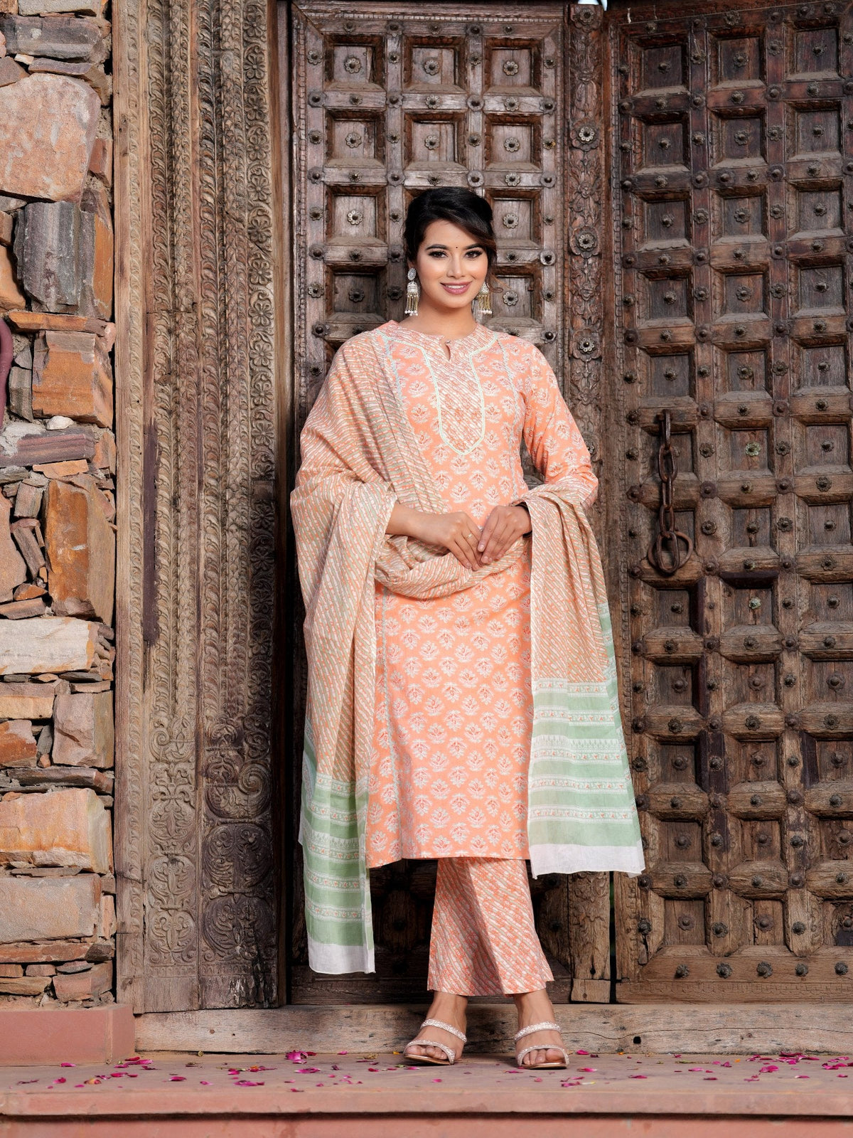 Rangvastra Cotton Floral Printed Kurta Pant with Dupatta Set