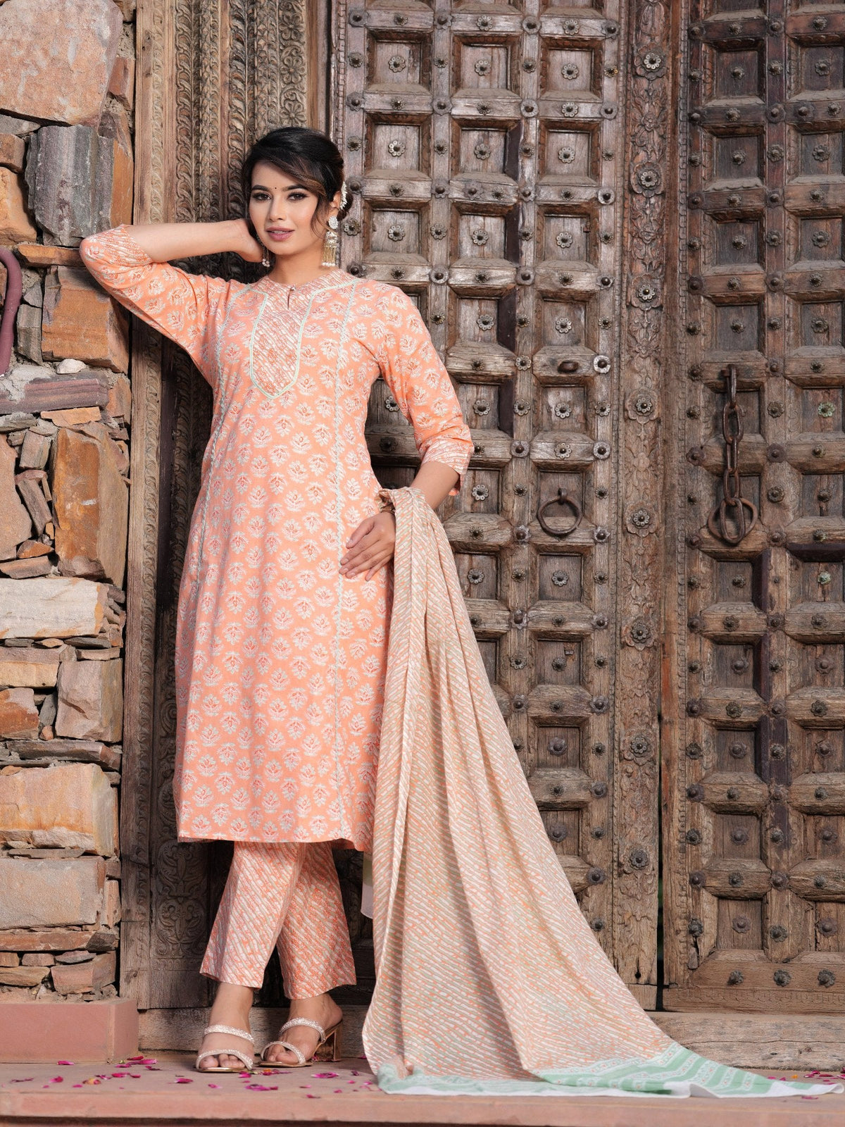Rangvastra Cotton Floral Printed Kurta Pant with Dupatta Set