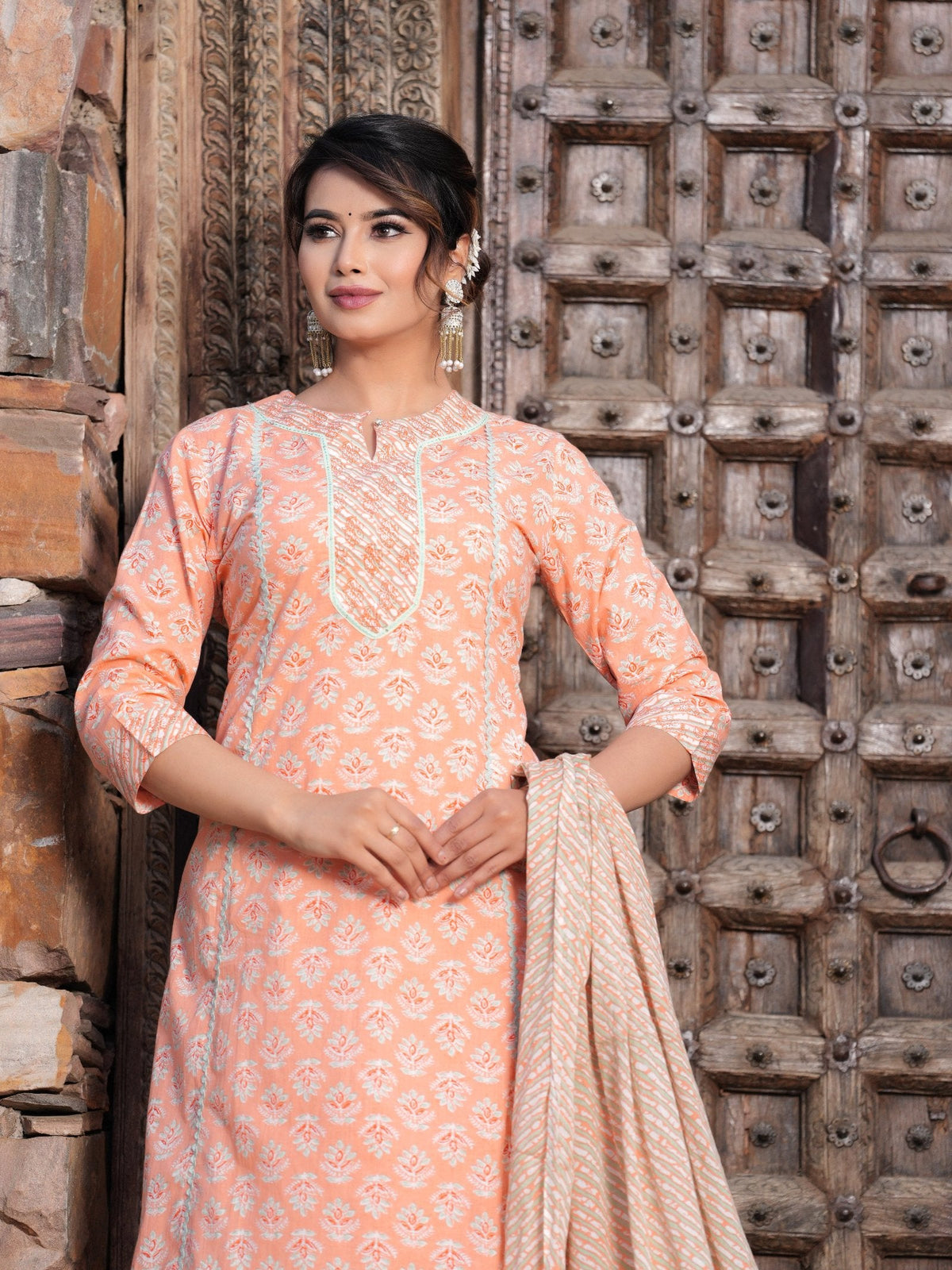 Rangvastra Cotton Floral Printed Kurta Pant with Dupatta Set