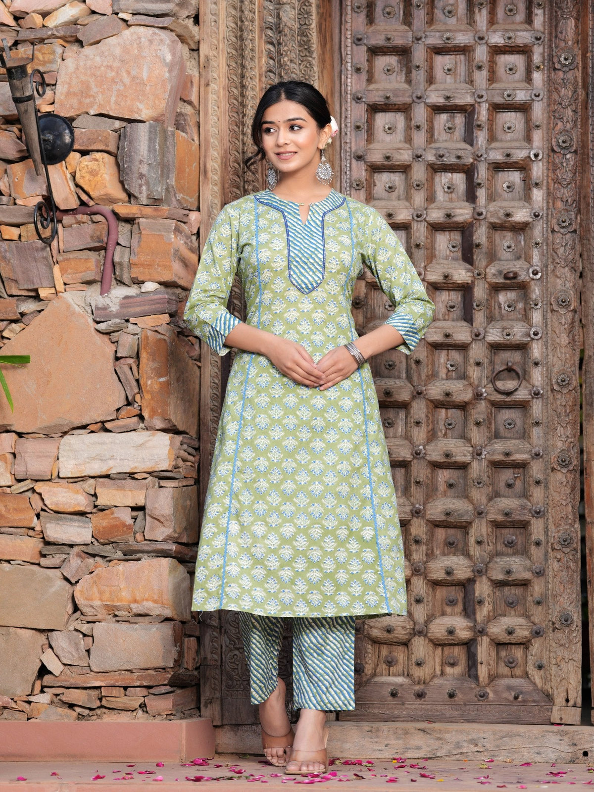 Rangvastra Cotton Floral Printed Kurta Pant with Dupatta Set
