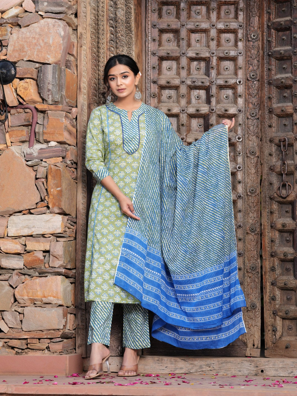 Rangvastra Cotton Floral Printed Kurta Pant with Dupatta Set