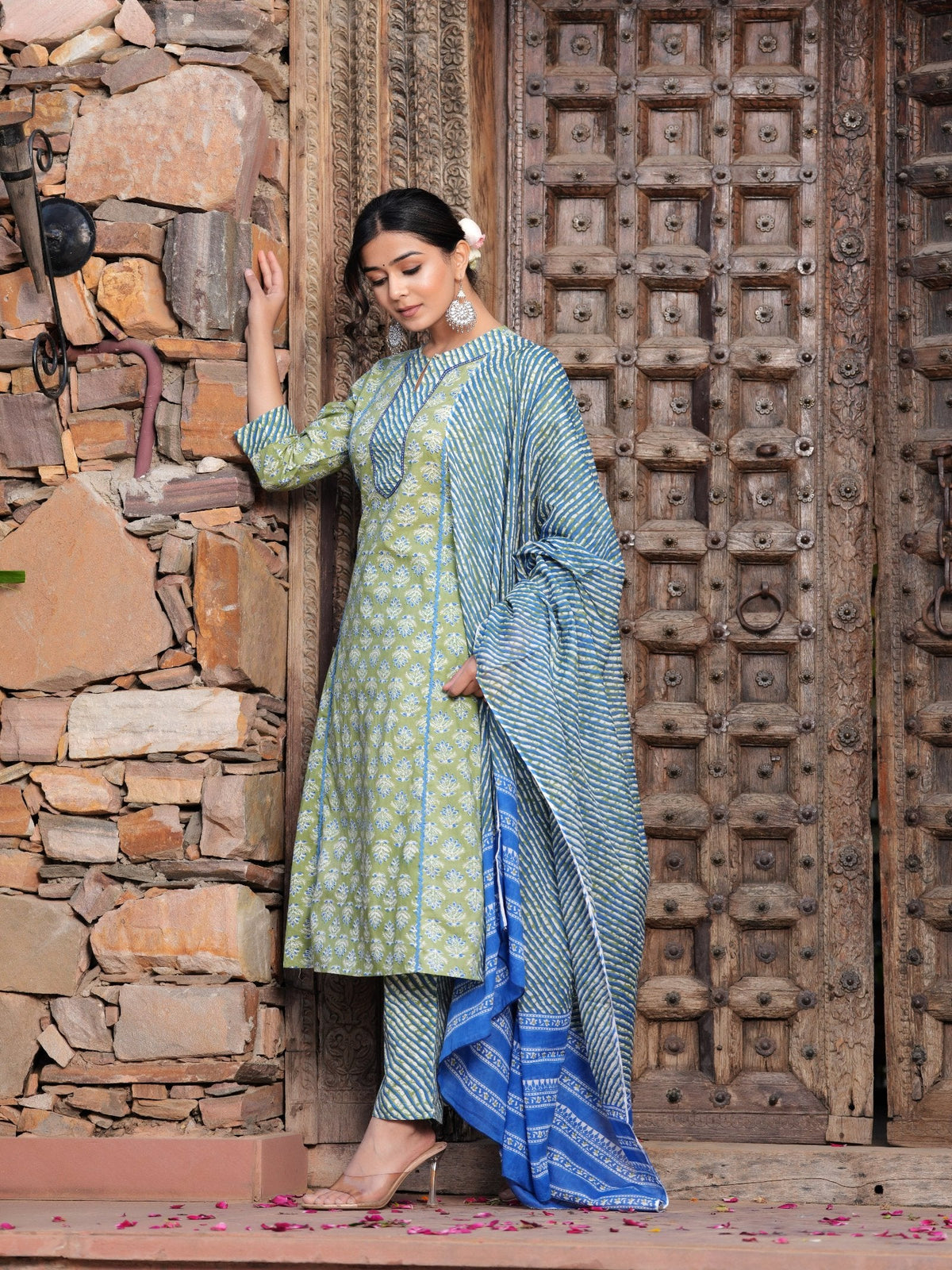 Rangvastra Cotton Floral Printed Kurta Pant with Dupatta Set