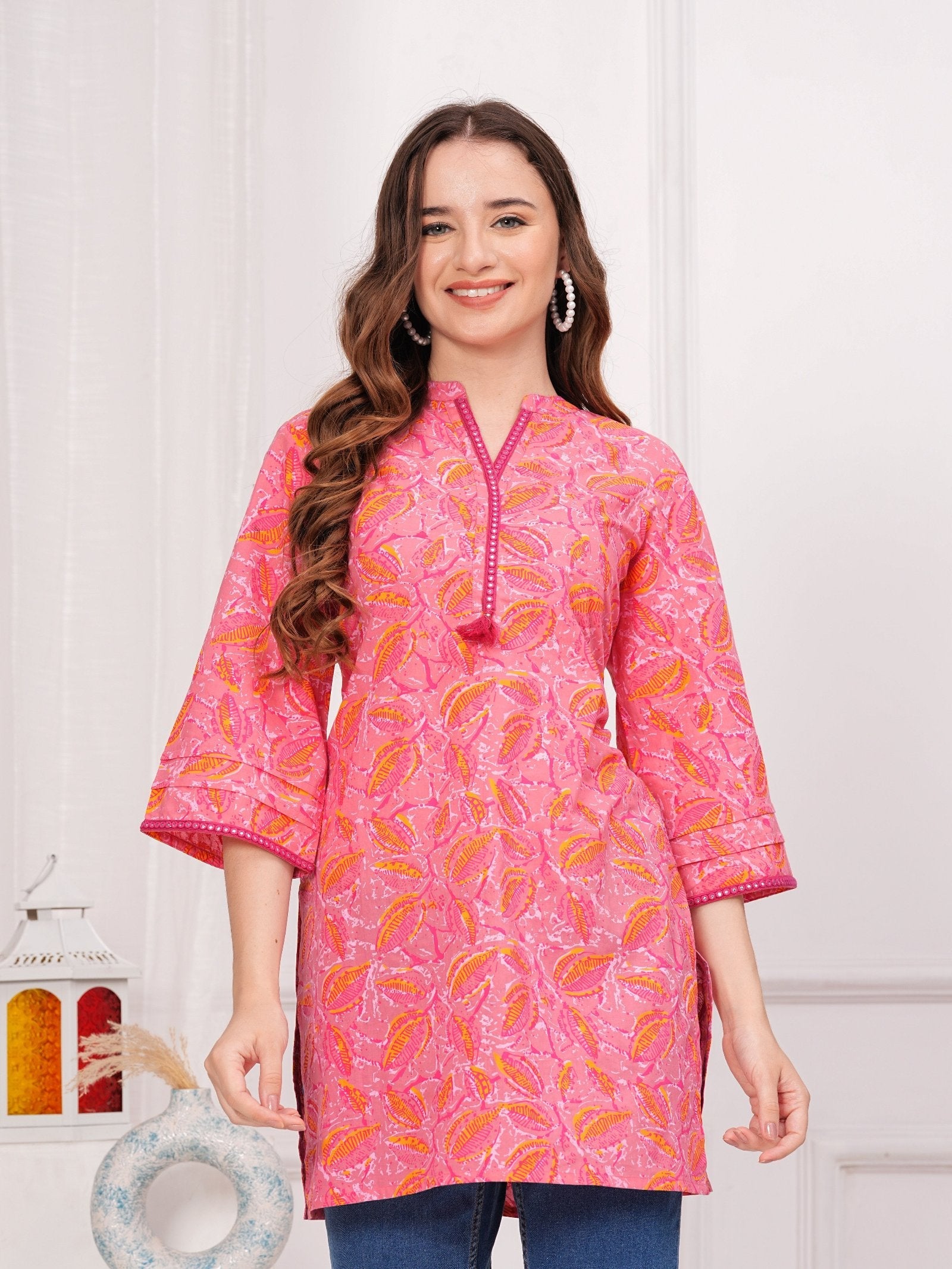 Pink Floral Printed Straight Kurta
