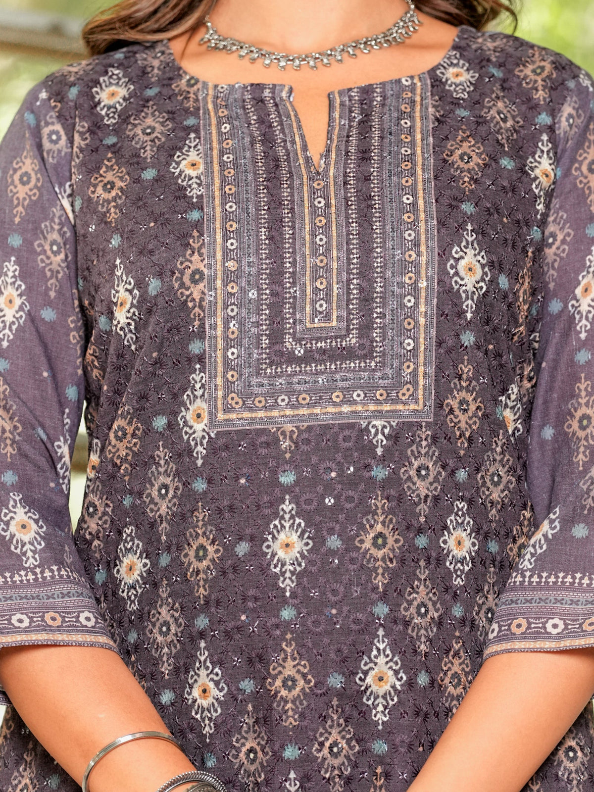 Rangvastra Brown & Teal Ethnic Cotton Schiffli Kurta Set