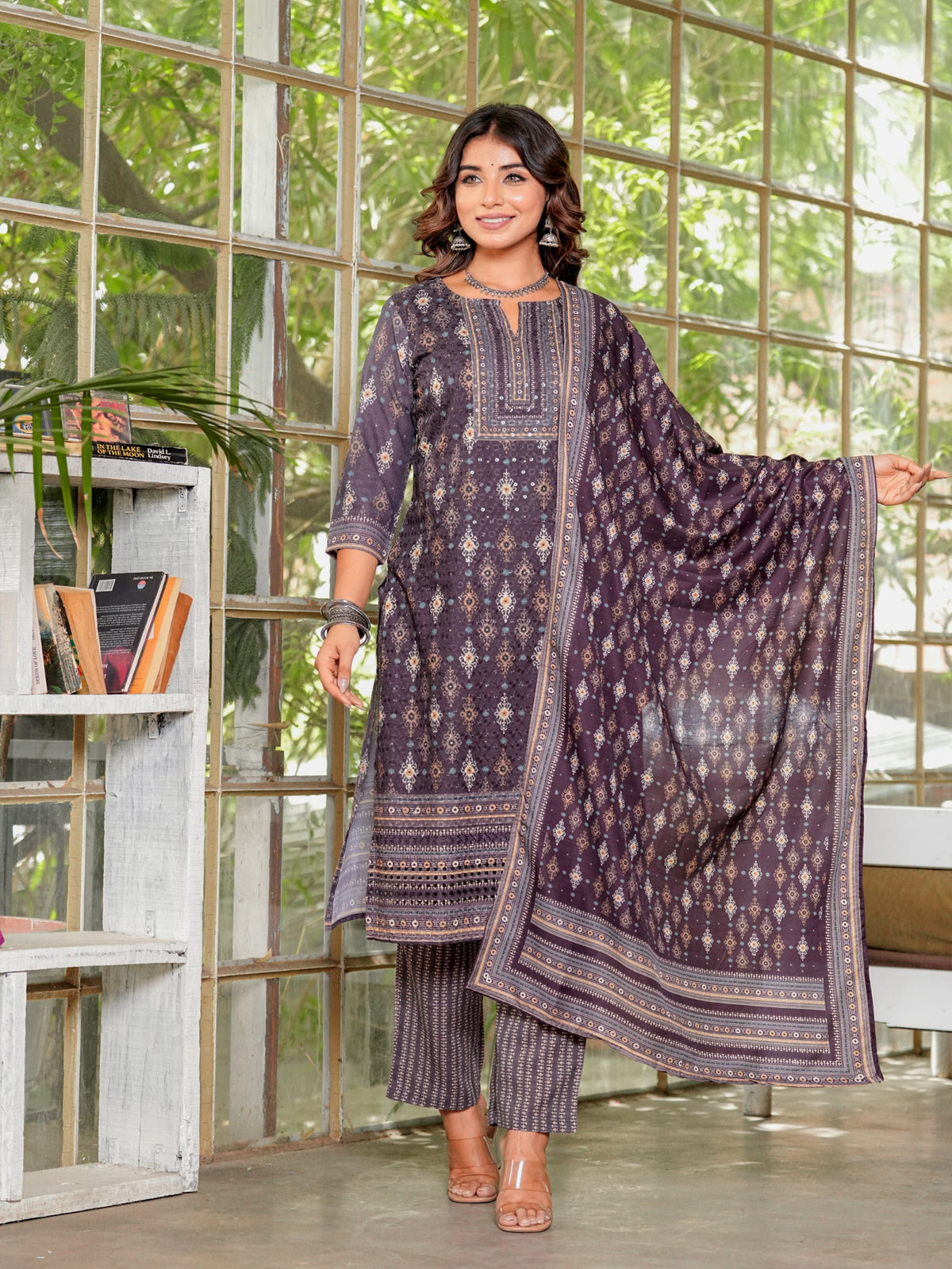 Rangvastra Brown & Teal Ethnic Cotton Schiffli Kurta Set