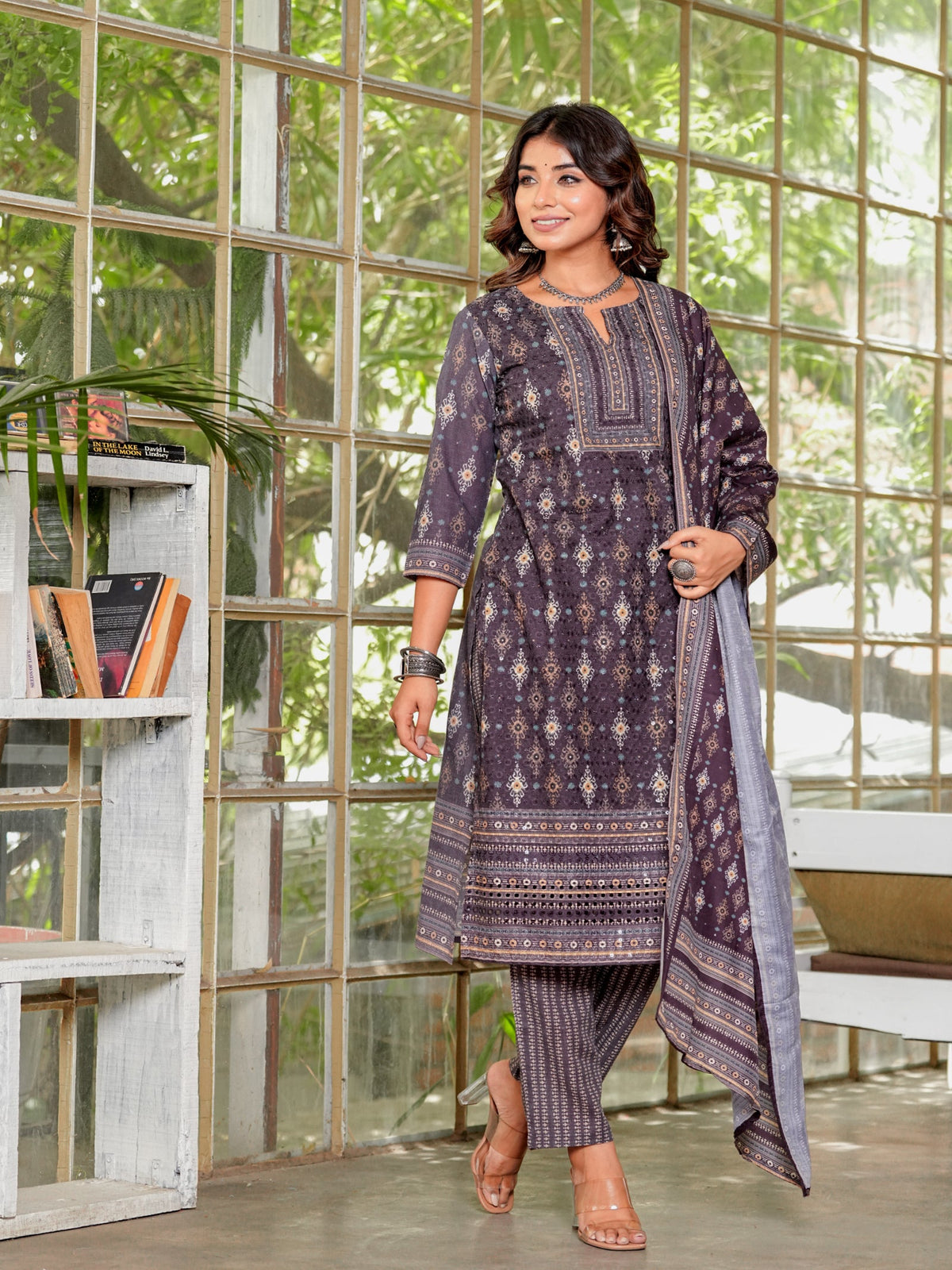 Rangvastra Brown & Teal Ethnic Cotton Schiffli Kurta Set