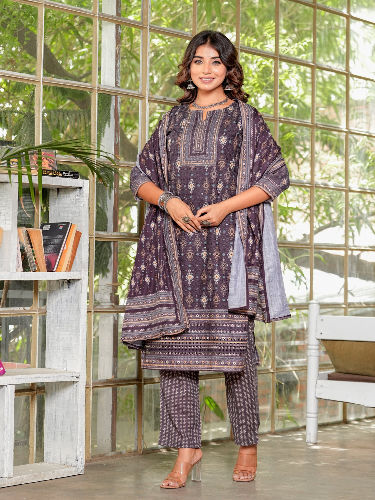Rangvastra Brown & Teal Ethnic Cotton Schiffli Kurta Set