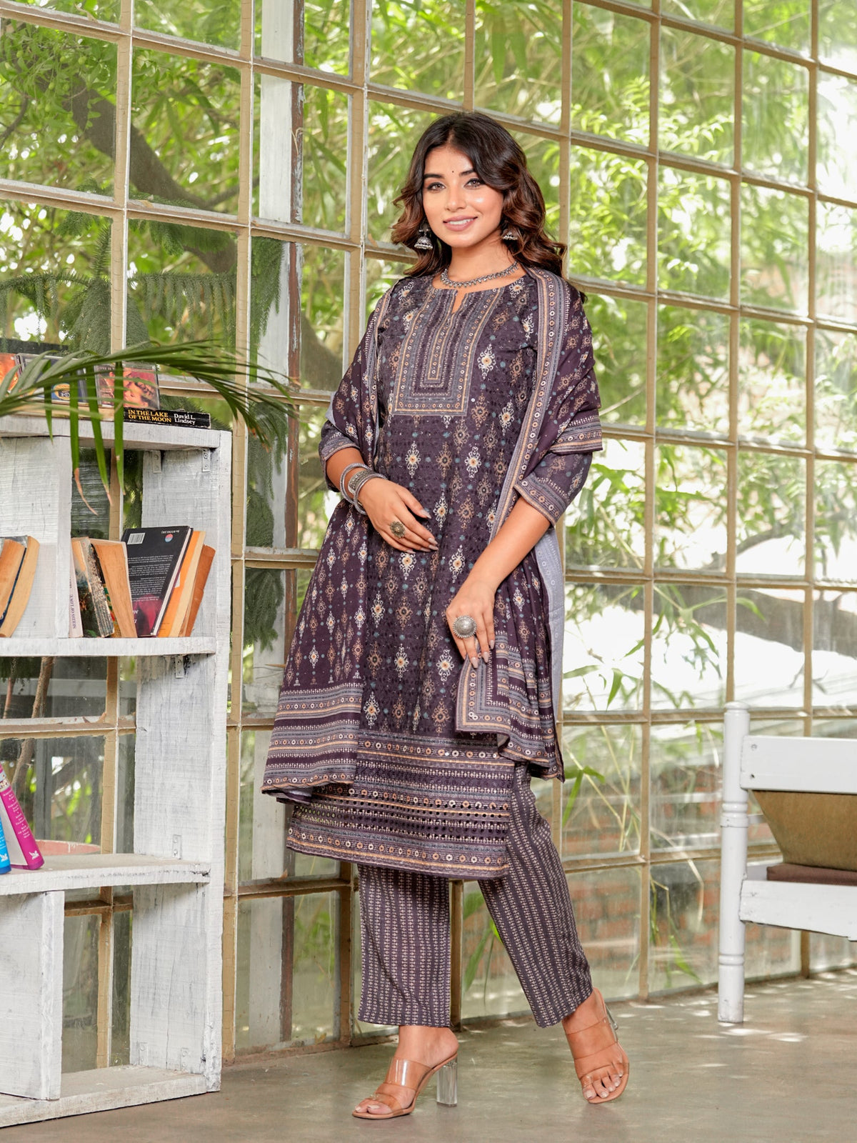 Rangvastra Brown & Teal Ethnic Cotton Schiffli Kurta Set