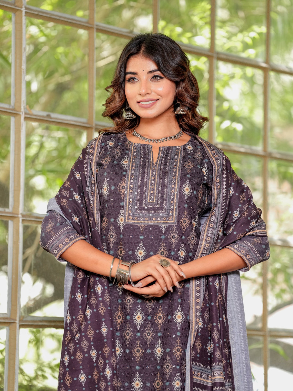 Rangvastra Brown & Teal Ethnic Cotton Schiffli Kurta Set