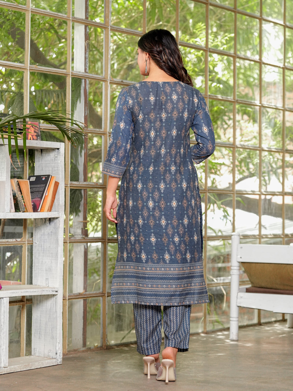 Rangvastra Brown & Teal Ethnic Cotton Schiffli Kurta Set