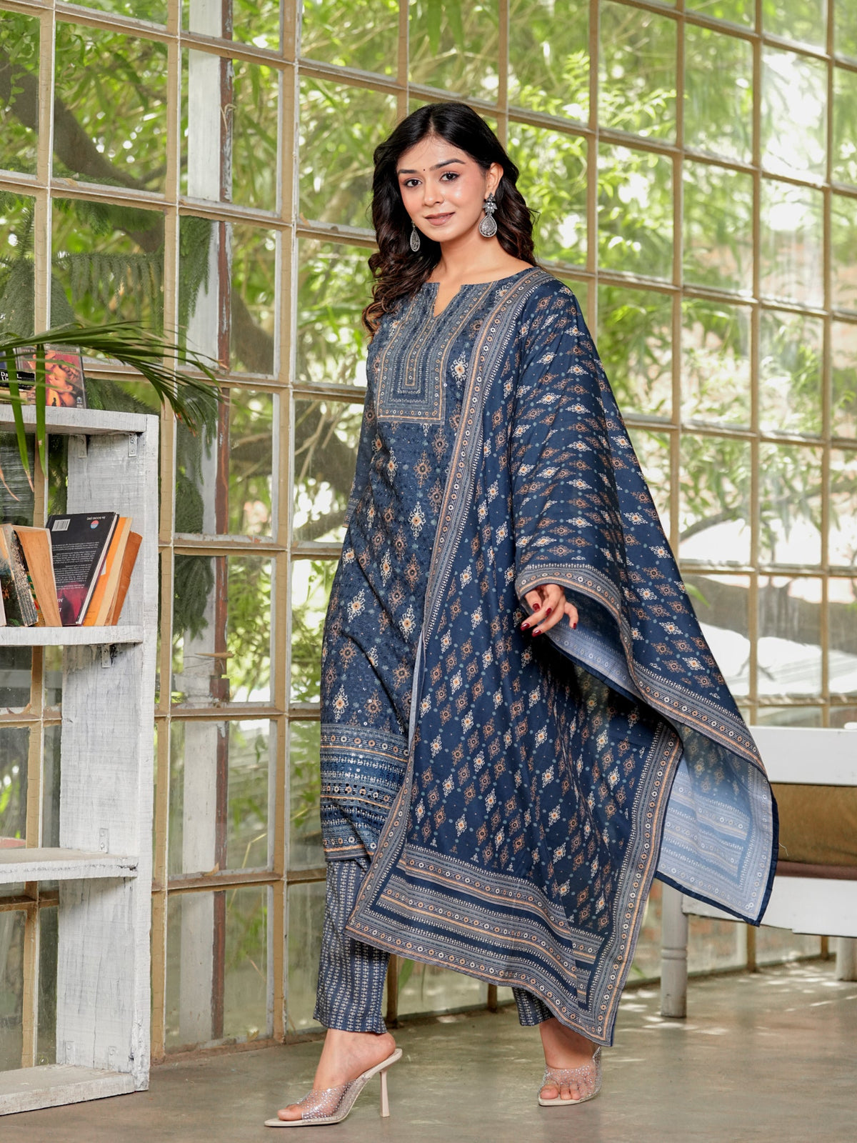 Rangvastra Brown & Teal Ethnic Cotton Schiffli Kurta Set