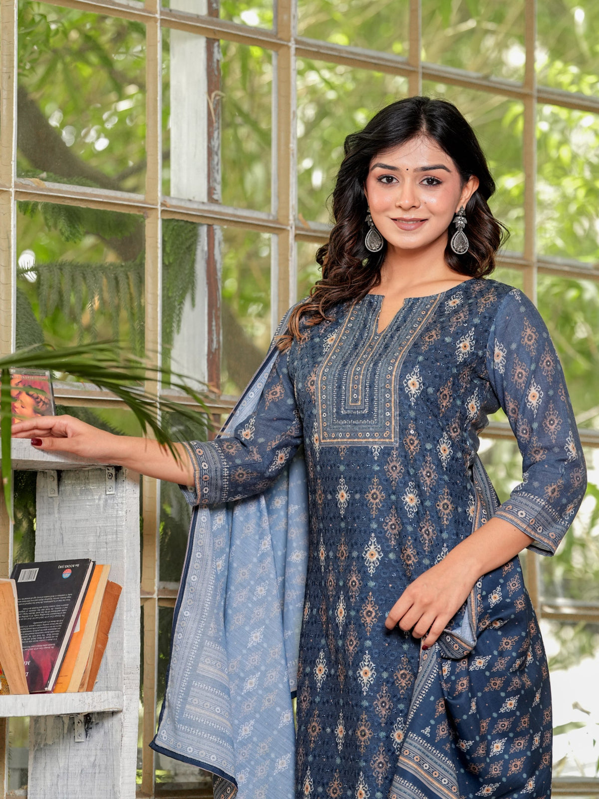 Rangvastra Brown & Teal Ethnic Cotton Schiffli Kurta Set