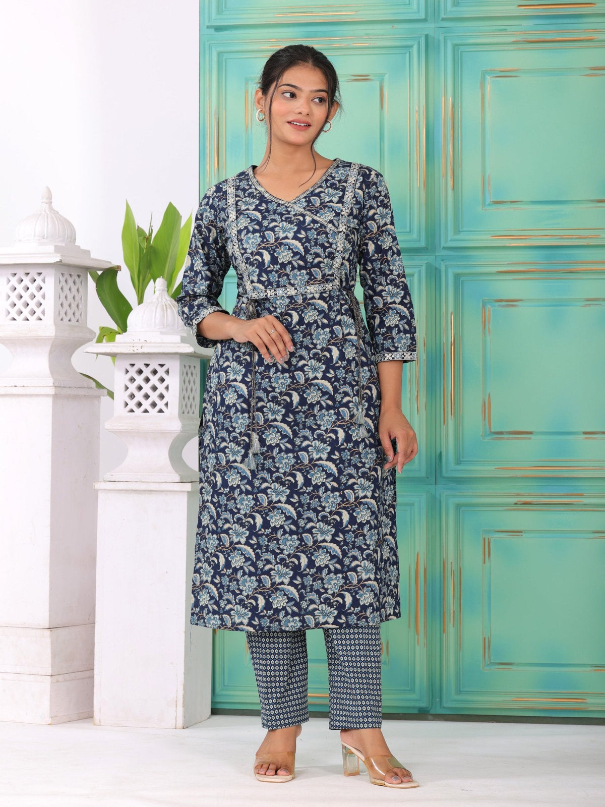 Rangvastra Blue Cotton Floral Printed Kurta Set