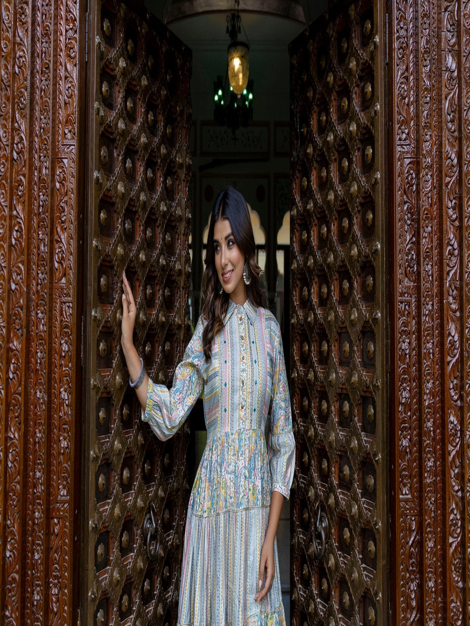 Rangvastra Chanderi Ethnic Motifs Printed Kurta Gown