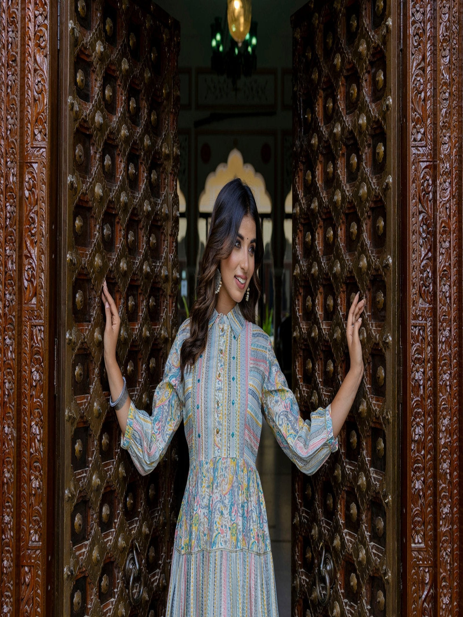 Rangvastra Chanderi Ethnic Motifs Printed Kurta Gown