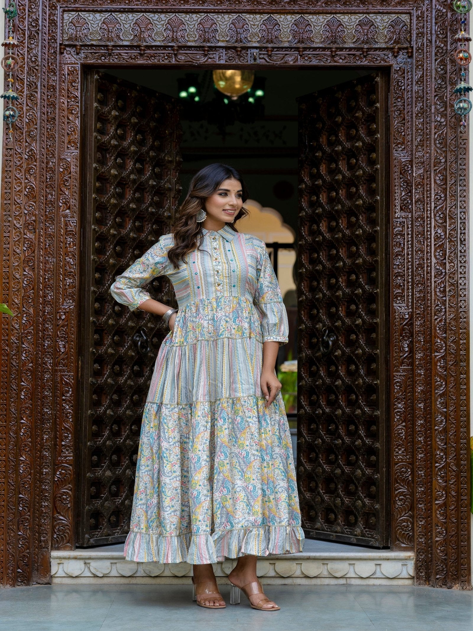 Rangvastra Chanderi Ethnic Motifs Printed Kurta Gown