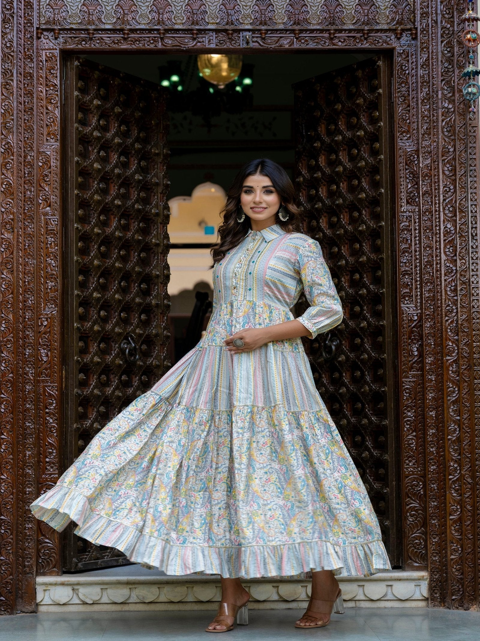 Rangvastra Chanderi Ethnic Motifs Printed Kurta Gown