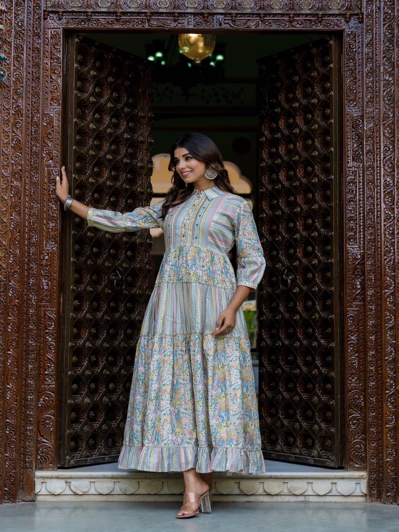 Rangvastra Chanderi Ethnic Motifs Printed Kurta Gown