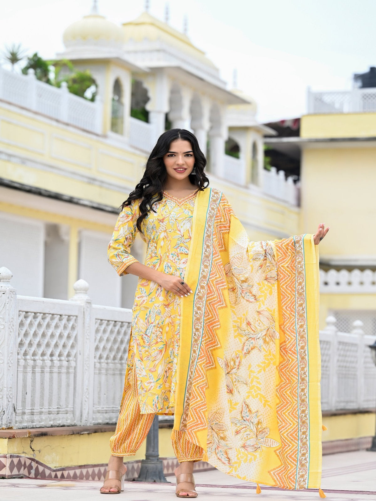 Rangvastra Capsule Foil Floral Printed Kurta Pant with Dupatta Set