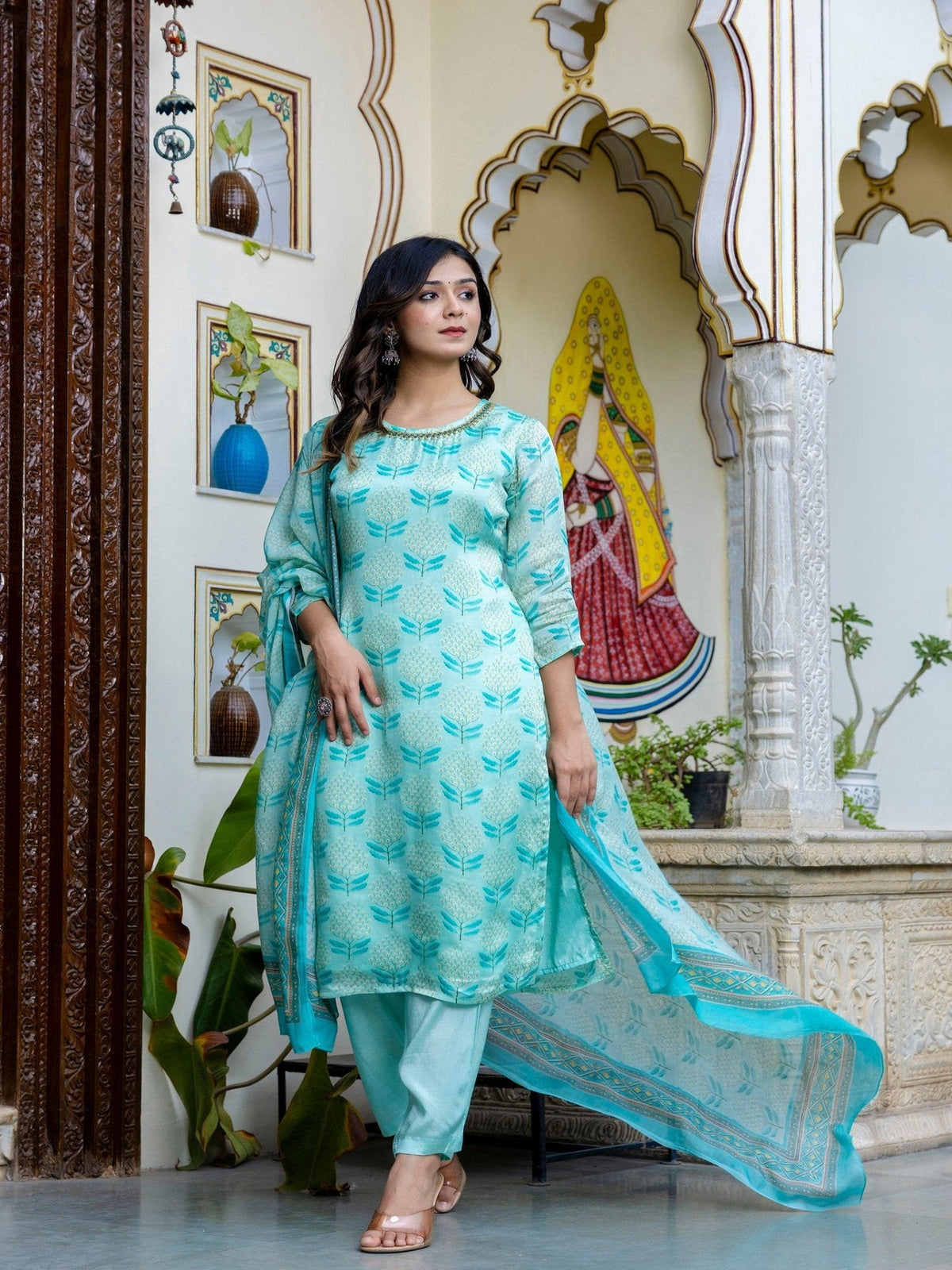 Rangvastra Digital Floral Organza on Embroidered Ethnic Set